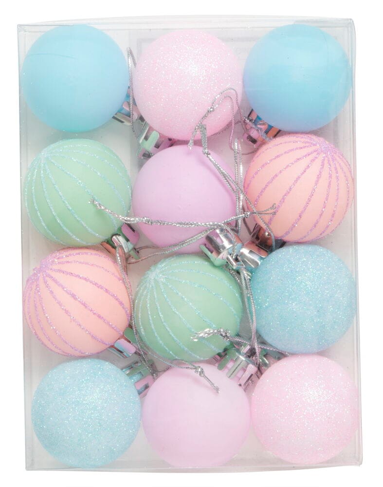 Weihnachtsbaumkugeln 12 er-Pack Pastell Plastik