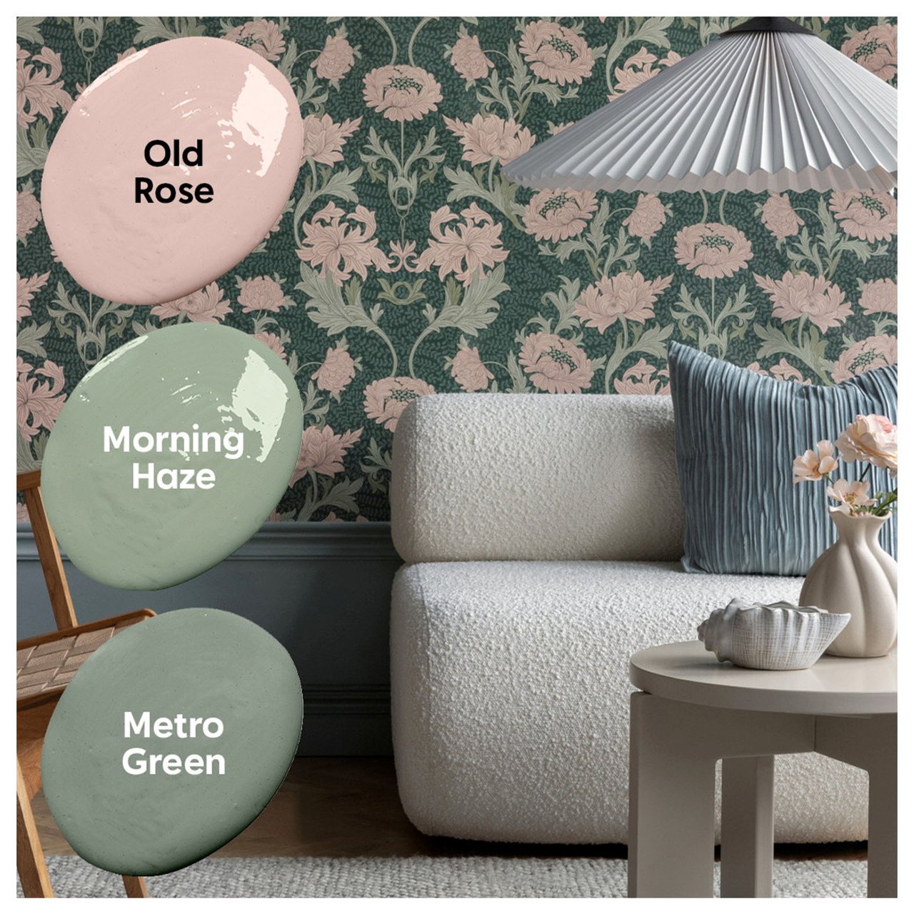 Eine Tapete mit Zitronenbaum und drei abgestimmten Farben.