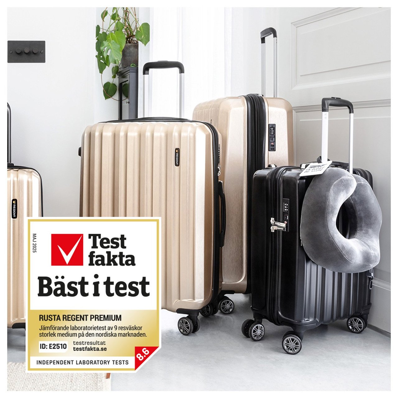 Resväskor och kabinväskor i olika storlekar, färger och modeller.