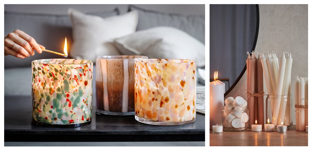 Stimmungsvolle Umgebungen mit verschieden Laternen und Kerzen in einem dekorativen Ensemble.