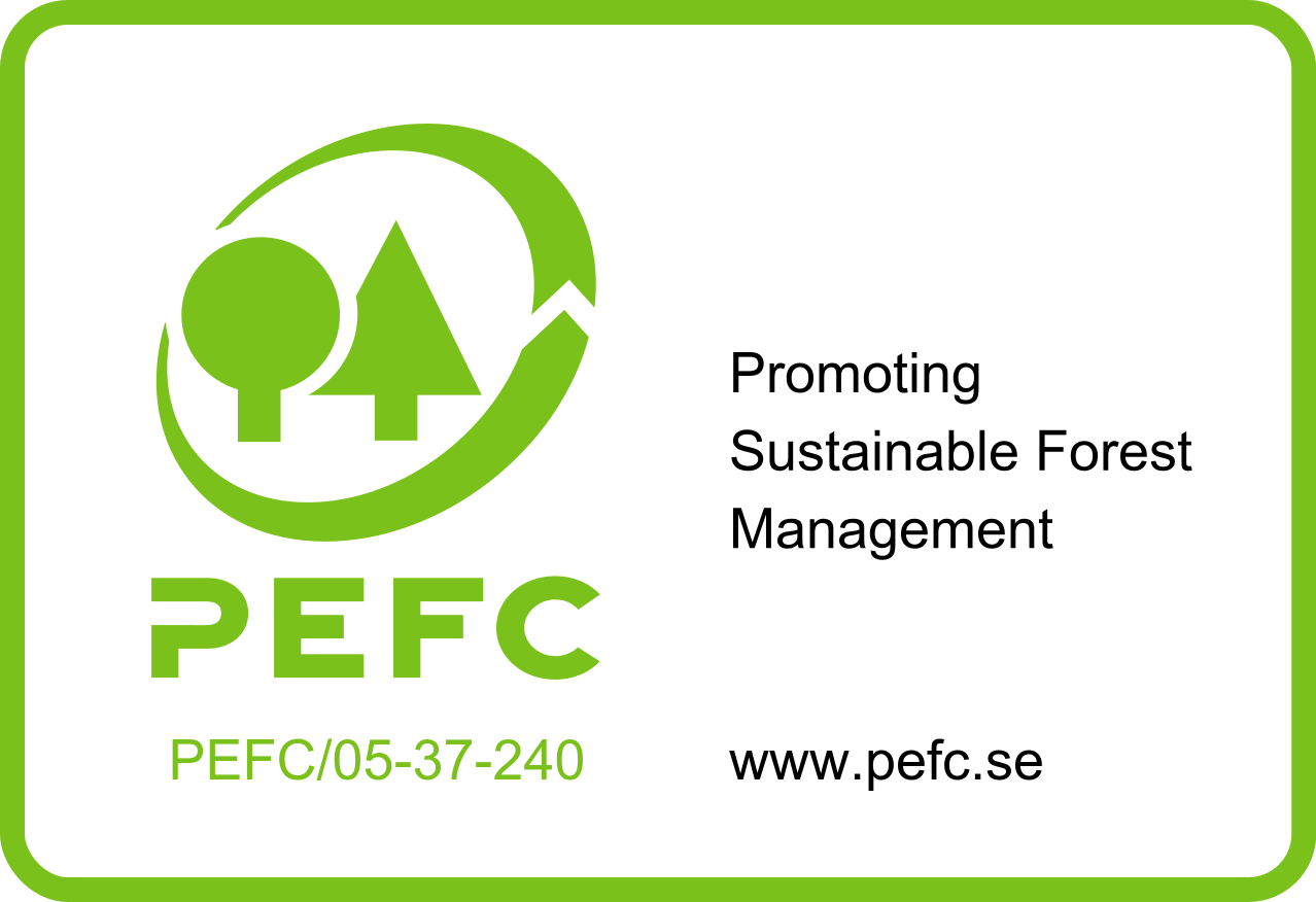 PEFC-certifieringsmärke som visar att produkten stödjer hållbart skogsbruk.