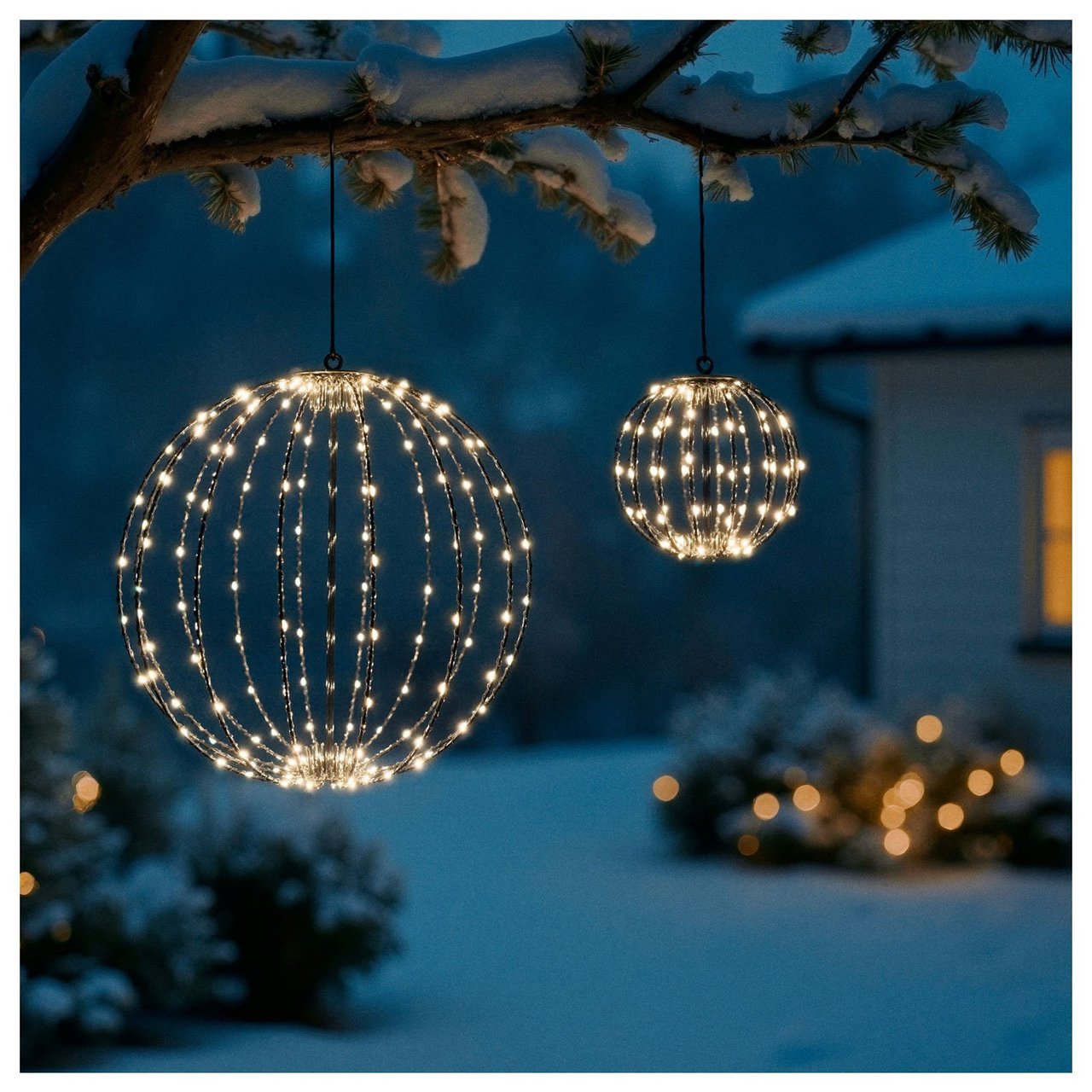 Globformad dekorationsbelysning i träd.