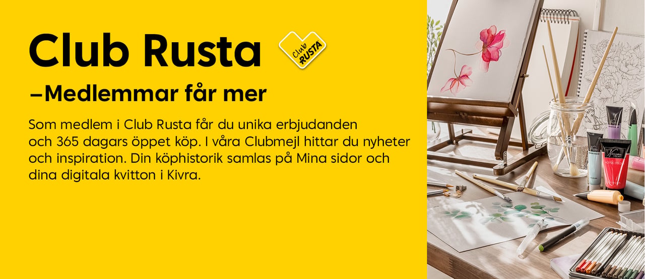 Som Club Rusta-medlem får du unika erbjudanden, 365 dagars öppet köp, köphistorik på Mina sidor och digitala kvitton i Kivra.