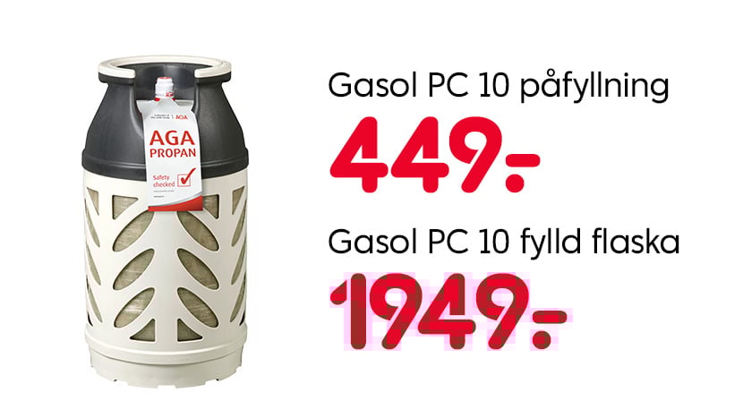 Gasol PC10 påfyllning, 449kr. Gasol PC10 fylld falska, 1949kr.