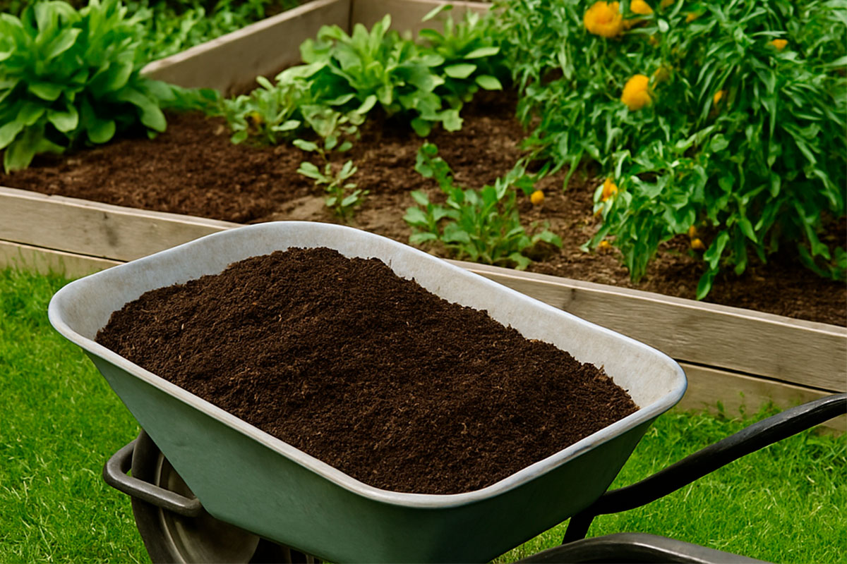 Valmista kompostimultaa puutarhassa