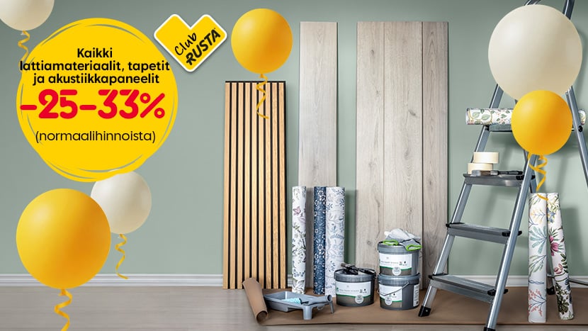 Tapetit, lattiamateriaalit ja akustiikkapaneelit