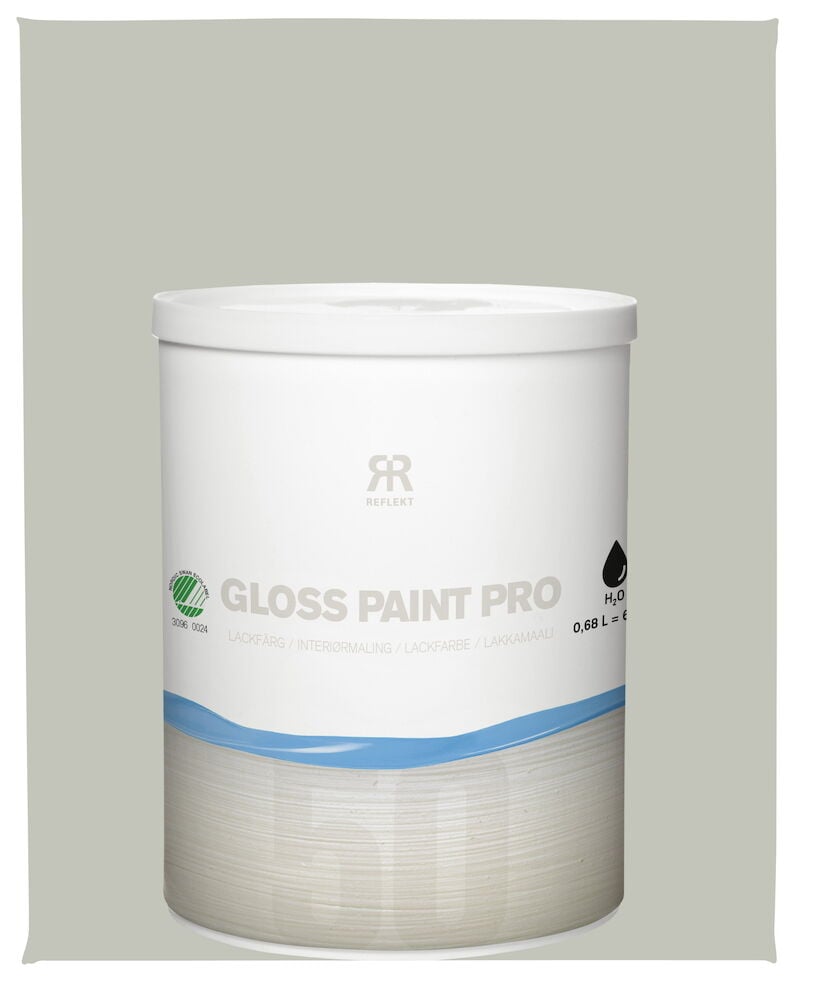 Delfiininharmaa puolikiiltävä sisäkäyttöön tarkoitettu lakkamaalipurkki.