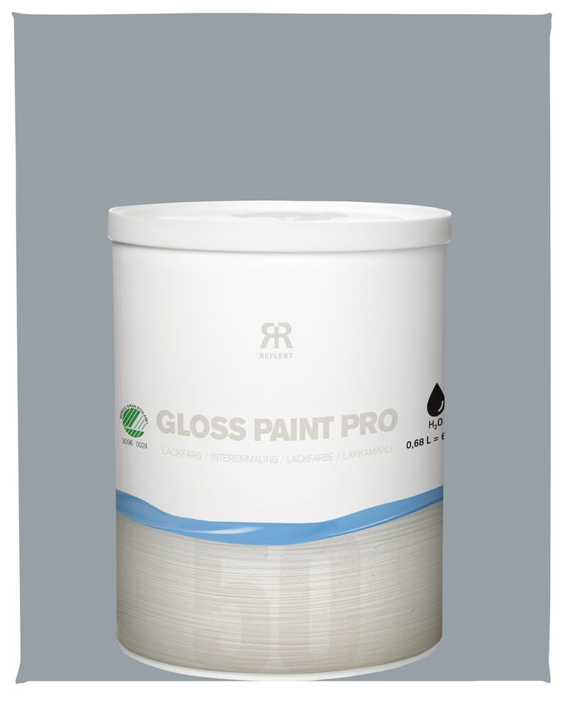 Valkoinen purkki lakkamaalia harmaansinistä taustaa vasten.