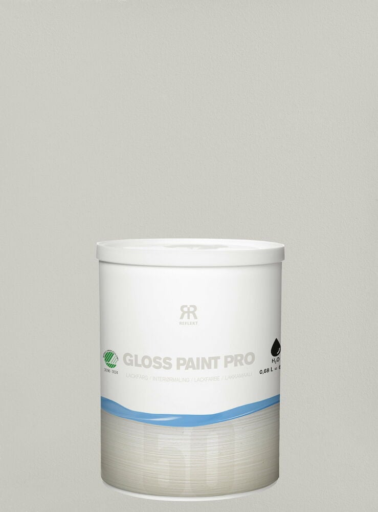 Valkoinen purkki puolikiiltävää koalasävyistä lakkamaalia.