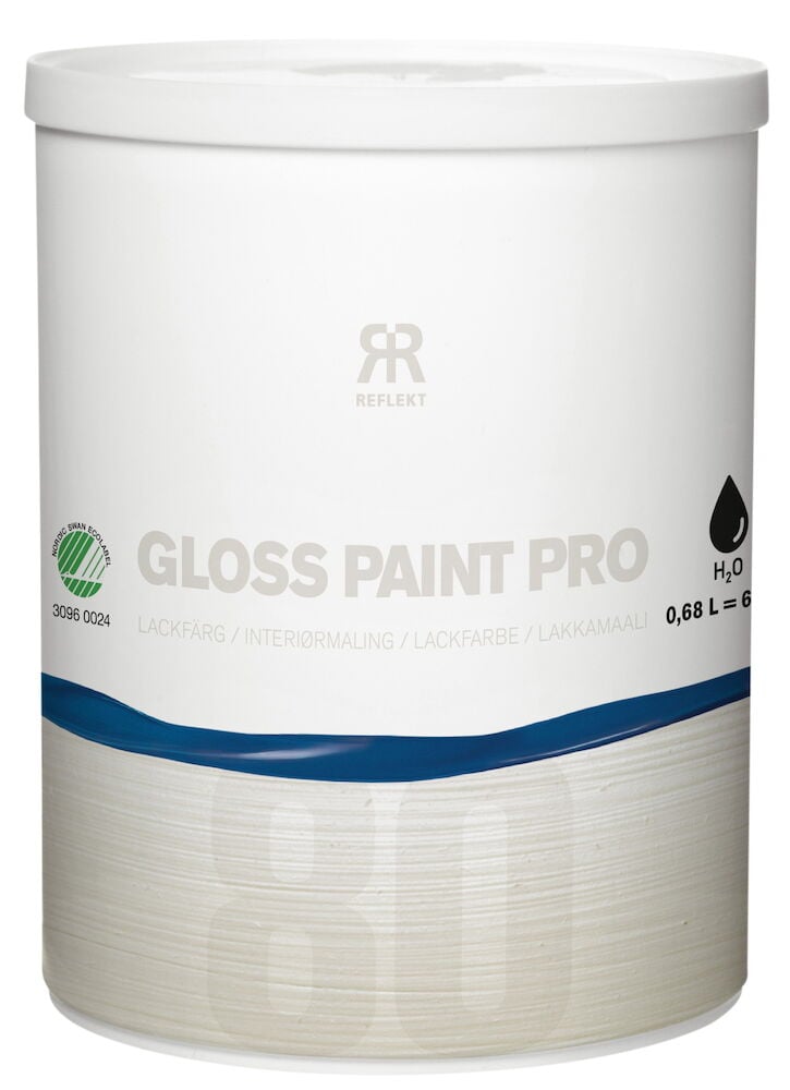 Valkoinen purkki, jossa on etiketti korkeakiiltoiselle lakkamaalille.