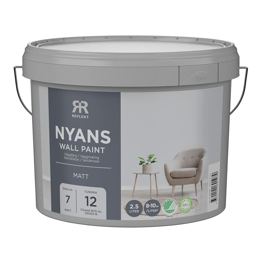 Grå hink med Nyans Väggfärg, 2,5 liter, Tundra S2002-B.