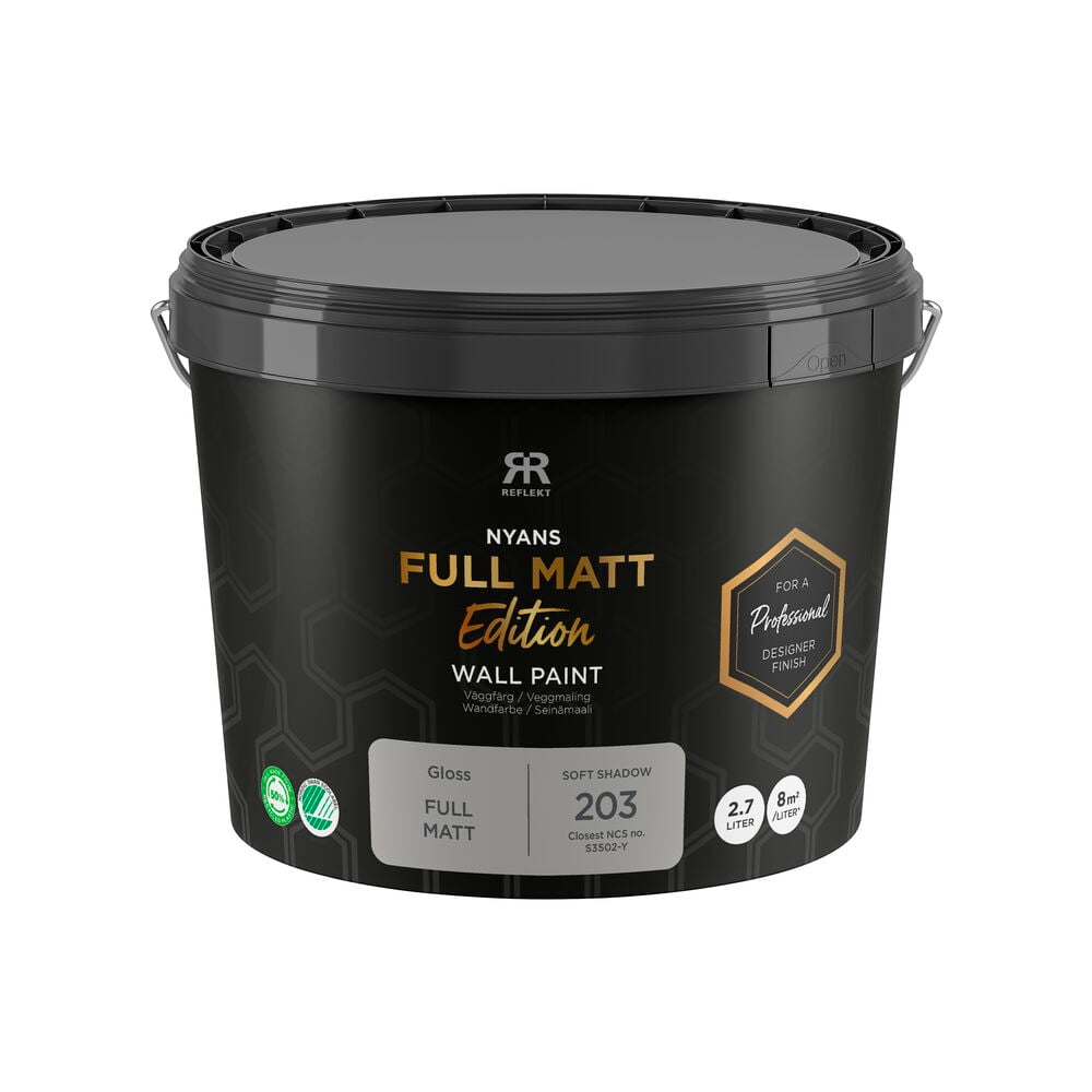 Seinämaali Nyans Full Matt Edition, 2,7 litraa, Soft Shadow, lähin NCS-koodi S3502-Y.