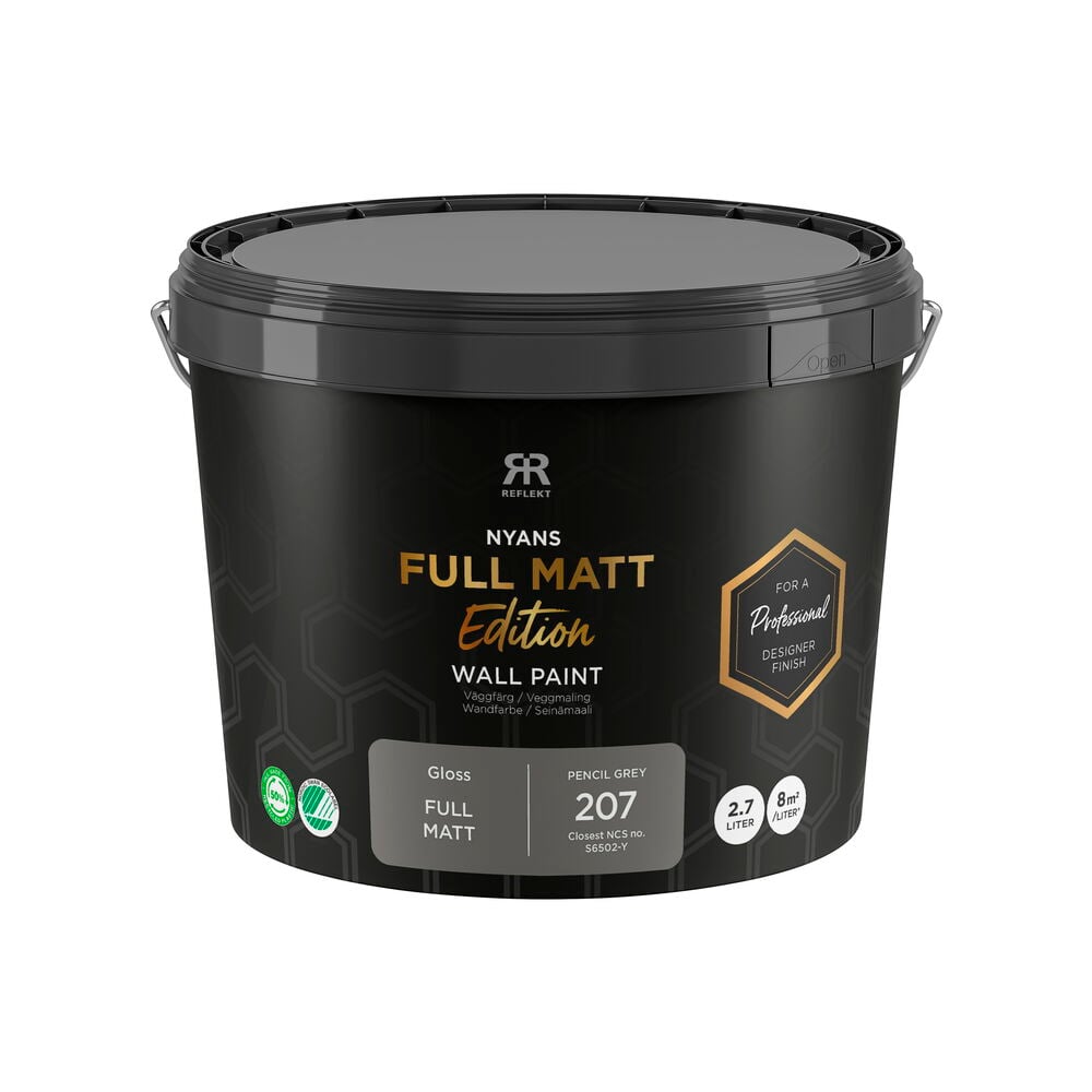 Nyans Full Matt Edition seinämaali, 2,7 litraa, Pencil grey -värisenä, esillä valkoisella taustalla.