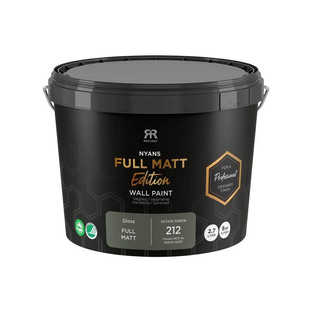 Musta Nyans Full Matt Edition Estate Green seinämaali purkki, 2,7 litraa.