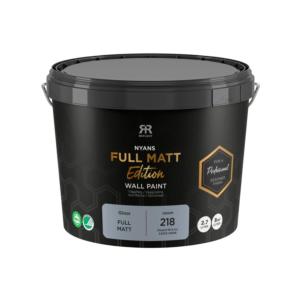 Musta Seinämaali Nyans Full Matt Edition, 2,7 litraa, Denim väri (NCS S3010-R90B).
