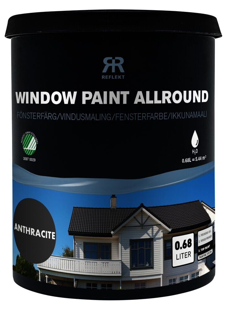 Burk med antracitgrå fönsterfärg på vit bakgrund.