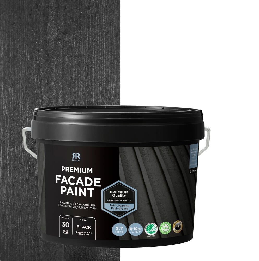 Svart fasadefarge 2,7 liter boks premium.