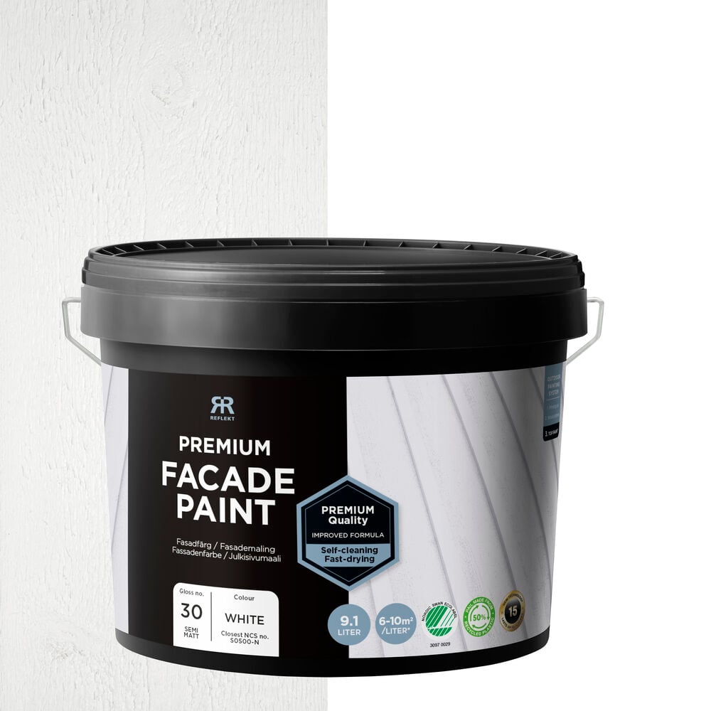 Hvit matt fasadefarge boks, 9.1 liter volum.