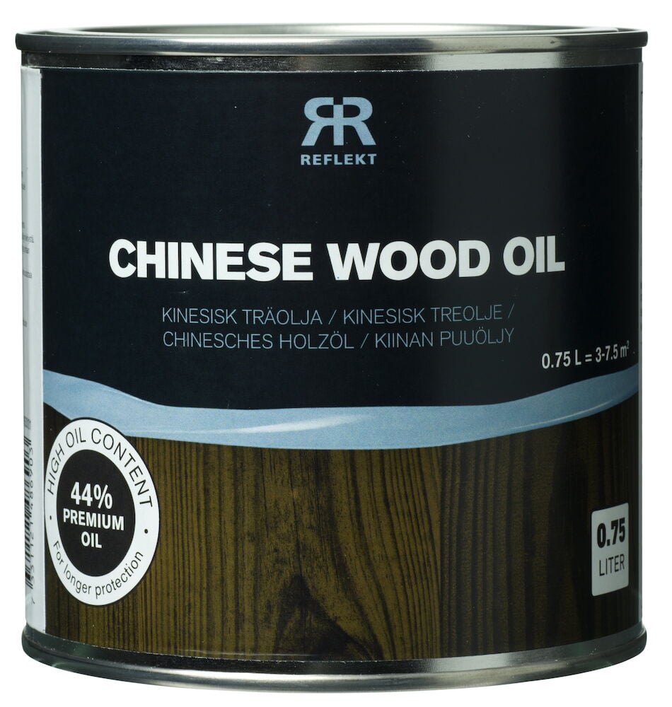 En burk kinesisk träolja för utomhusbruk.