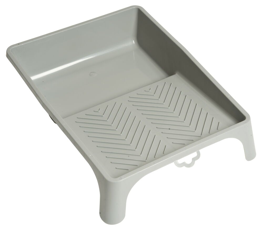 Grått målartråg med strukturerad botten och höga kanter.