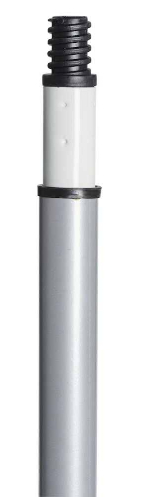 Silverfärgat teleskopskaft med plastgänga.