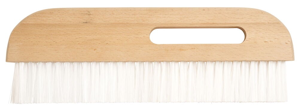 Holzgriff mit weißen Borsten zum Tapezieren.