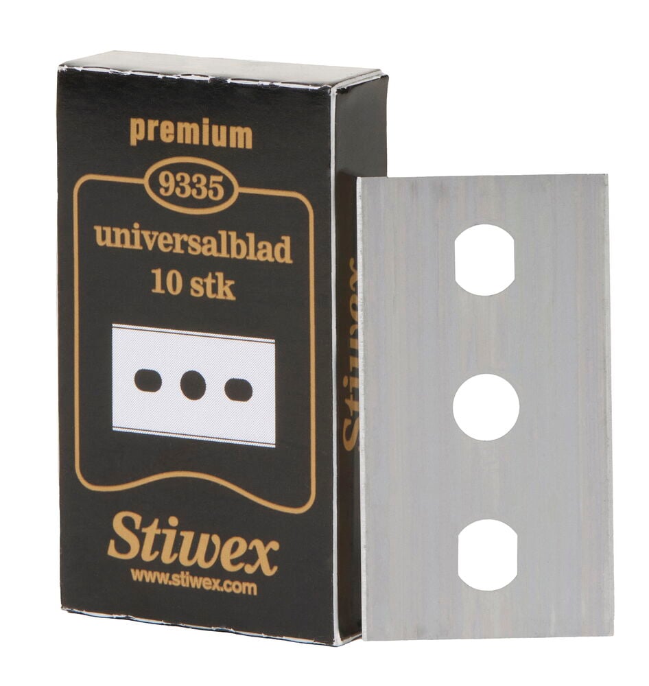 En ask med tio raka industriblad i metall.