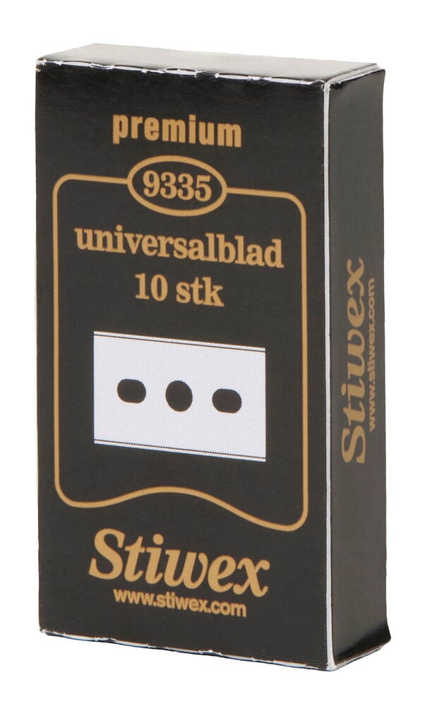 Svart ask med tio universalblad för tapetkniv.