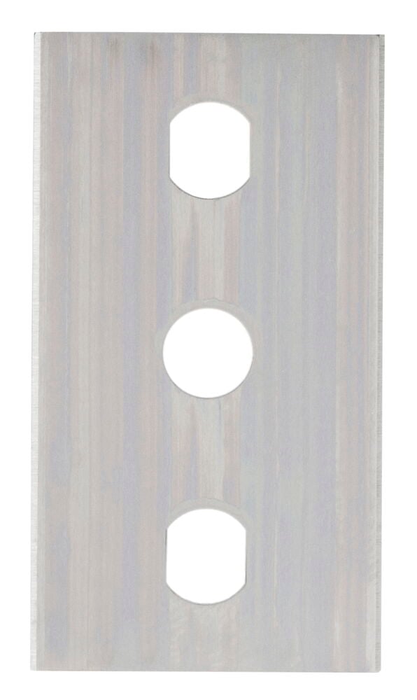 Ett rektangulärt industriblad med tre hål.