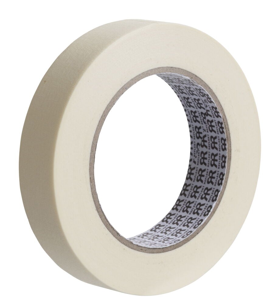 Beige maskeringstejp i rulle, för inomhusbruk.