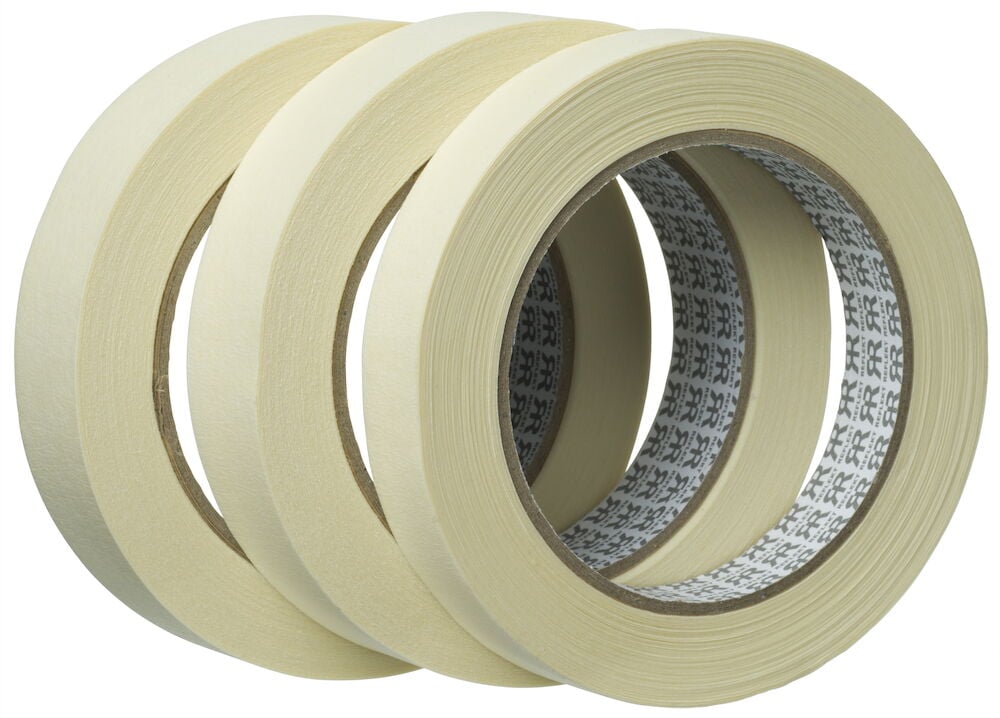 Tre rullar maskeringstejp i olika bredder.