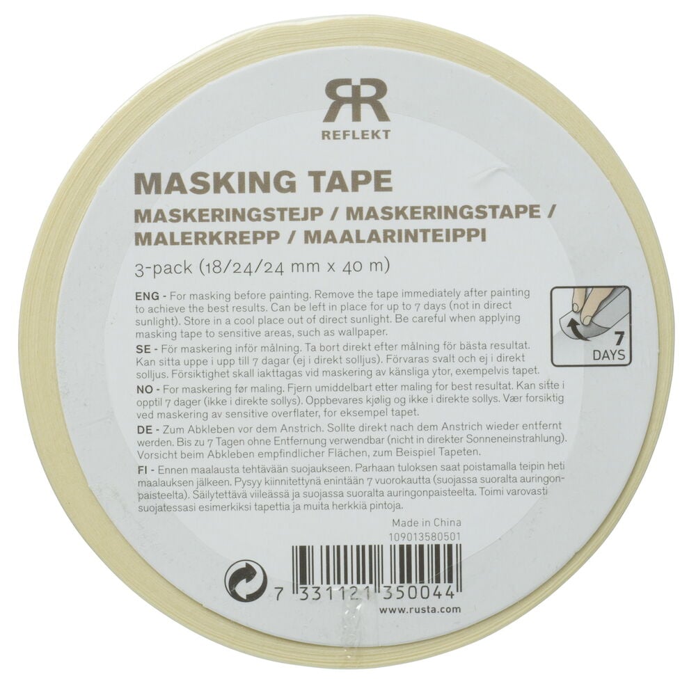 Tre rullar maskeringstejp i olika bredder.