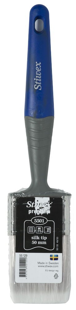 Sivellin, jossa on sininen kahva ja harmaa varsi.