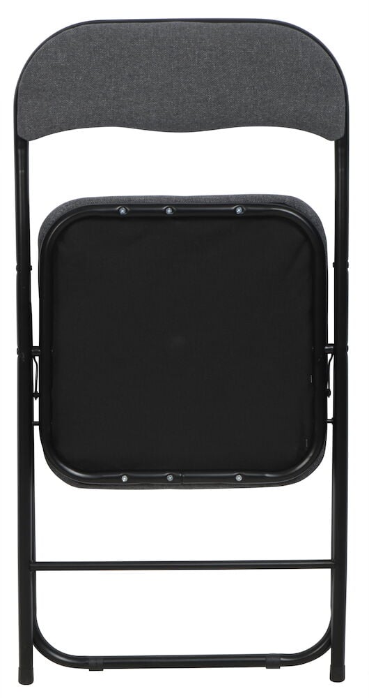 Taitettava harmaa tuoli pehmustetulla istuimella.