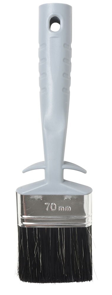 Vinkelpensel med syntetborst och grått handtag.