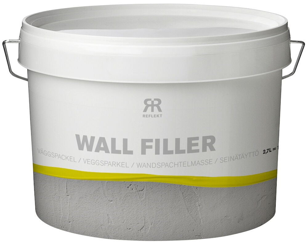 Vit plasthink med handtag och text wall filler.