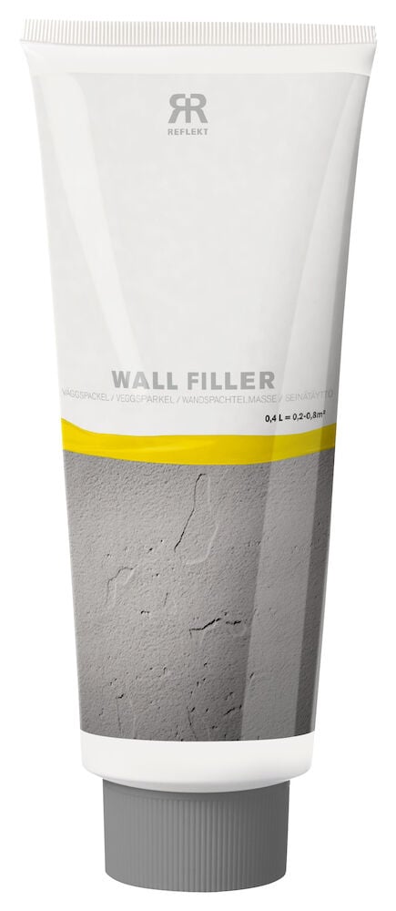 Vit tub väggspackel för betong med grå kork.