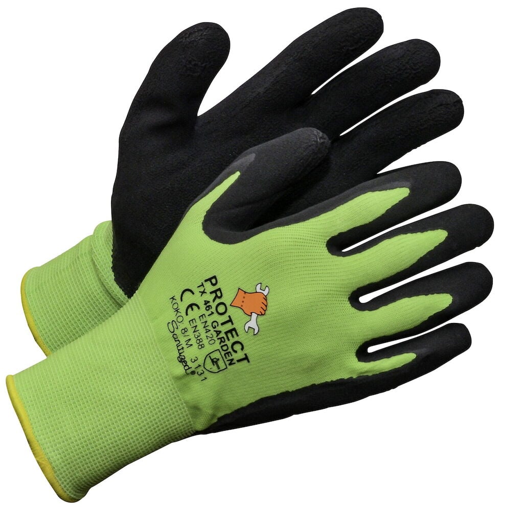 Limen vihreät puutarhahanskat mustalla tarttumapinnalla.