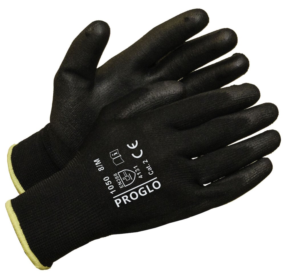 Musta työskentelyhanskat tekstiillä ja joustavalla tampilla.