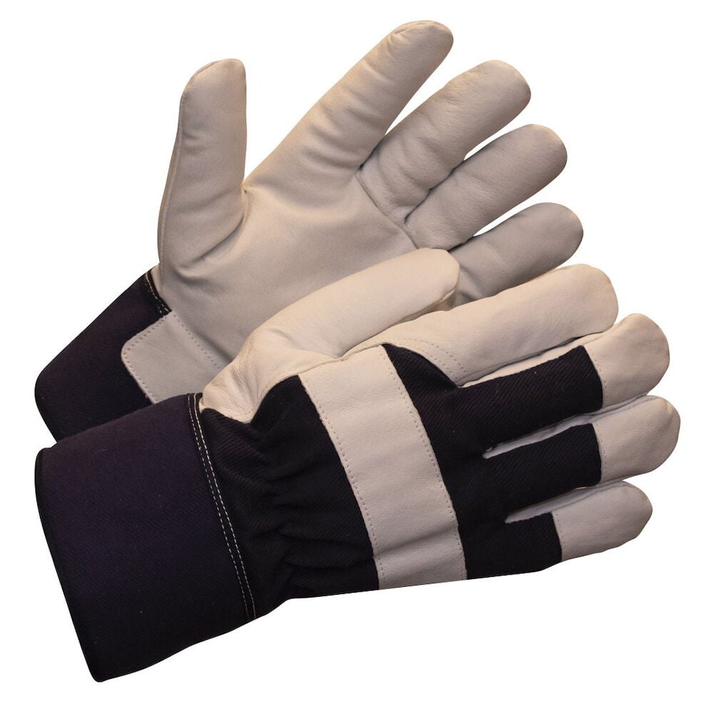 Valkoiset ja mustat talvityöhanskat vahvistetulla kämmenellä.