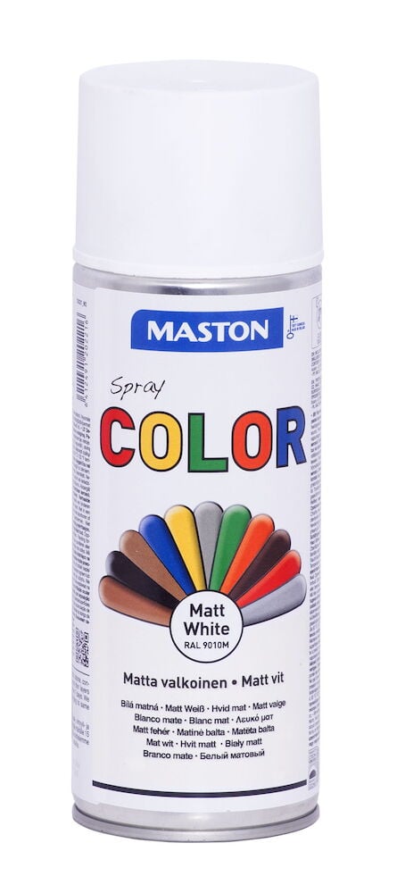 Spreijiväritölkki maston matta valkoinen muovikorkki.