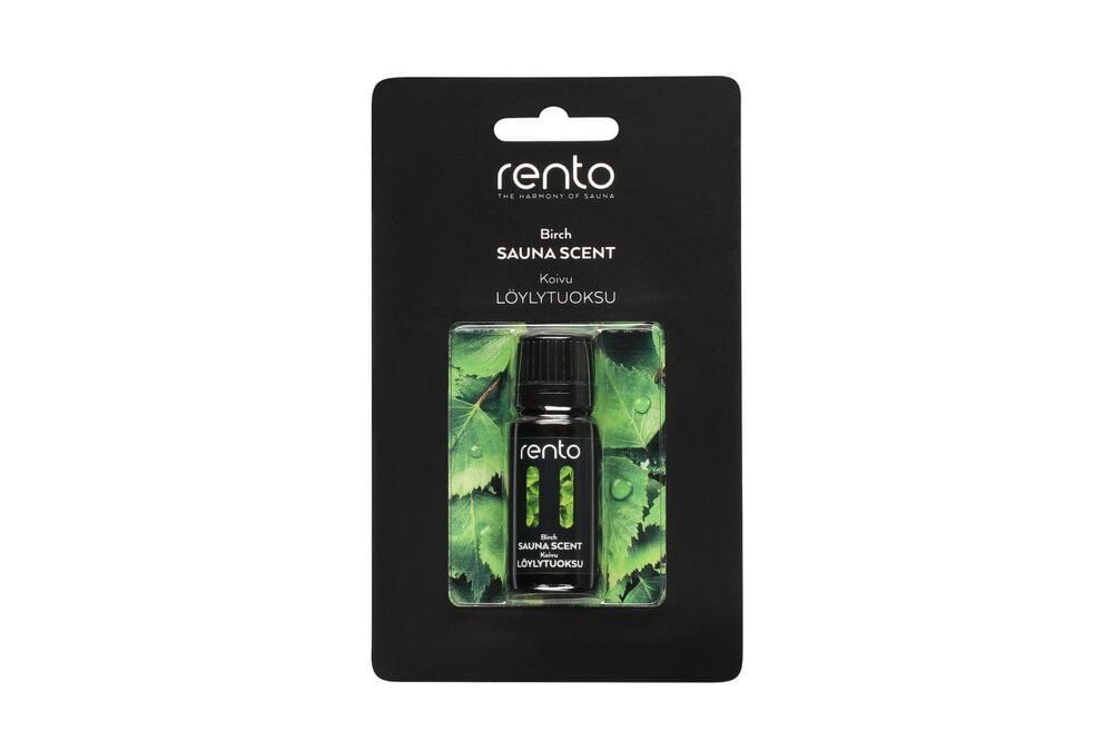 Pieni musta löylytuoksupullo pakkauksessa.