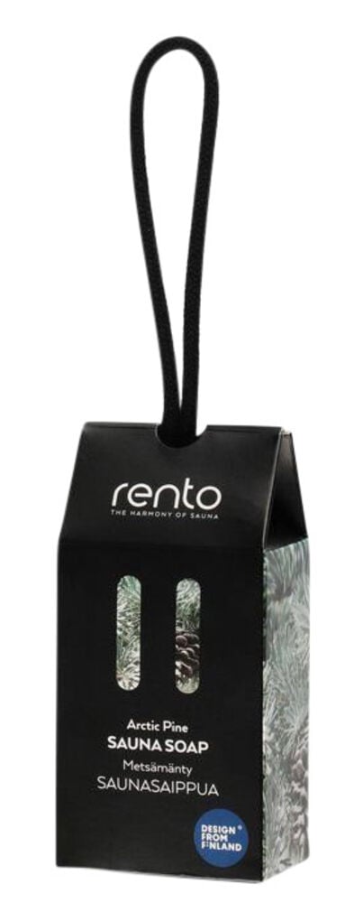 Musta saippuarasia, jossa on ripustusnaru.