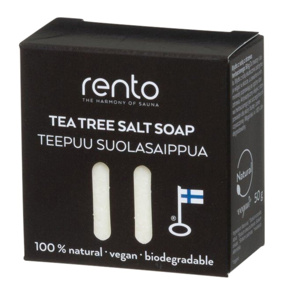 Musta laatikko, jossa näkyvissä kaksi valkoista suolasaippuaa.