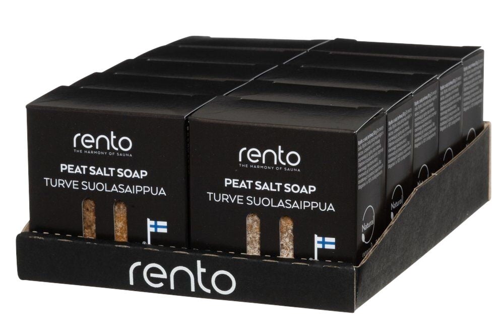 Musta kartonki useilla Rento suolasaippualla.