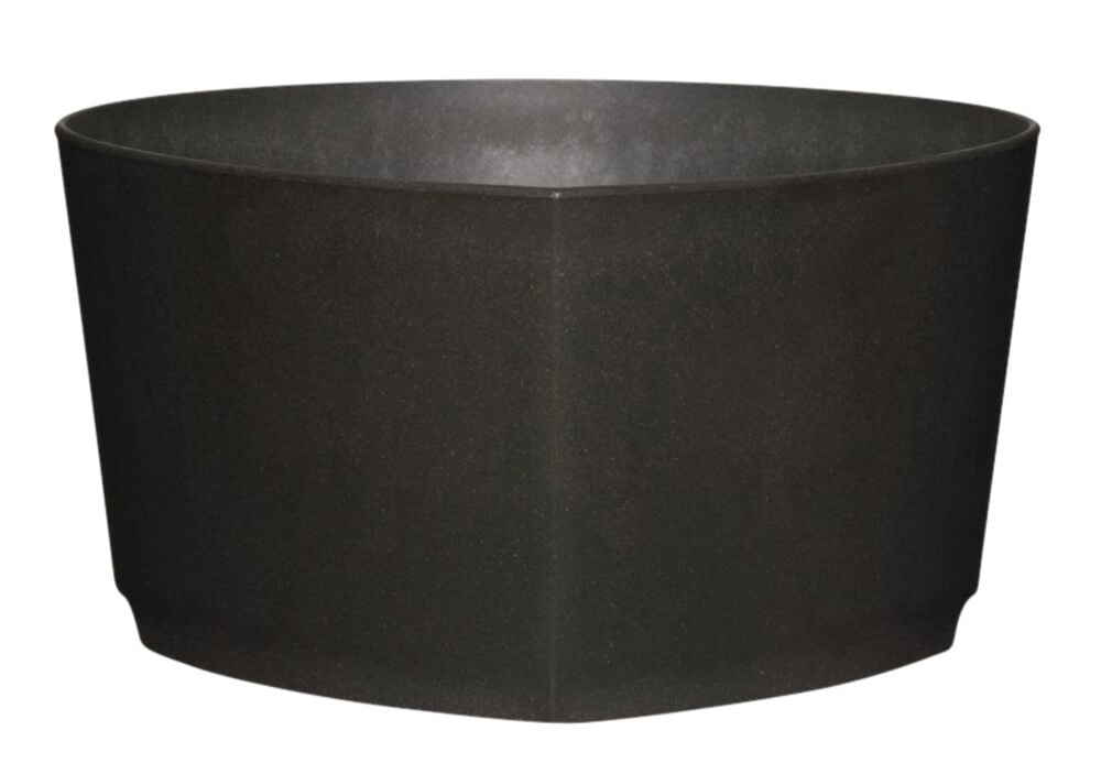 Musta pisaranmuotoinen pesuallas biokomposiittimateriaalista.