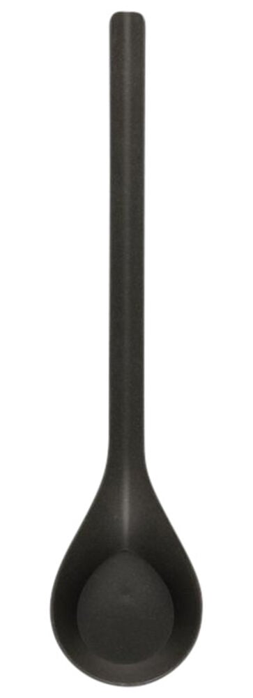 Musta pisaranmuotoinen saunakauha biokomposiittimateriaalista.