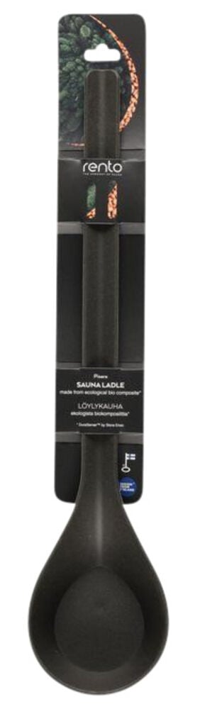 Musta saunakauha skandinaavisella muotoilulla ja pitkällä varrella.