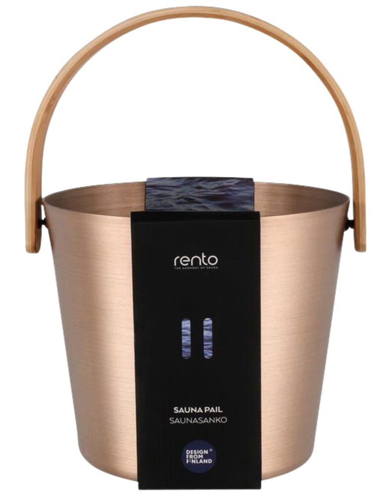 Samppanjanvärinen saunakiulu alumiinista bambukahvalla.