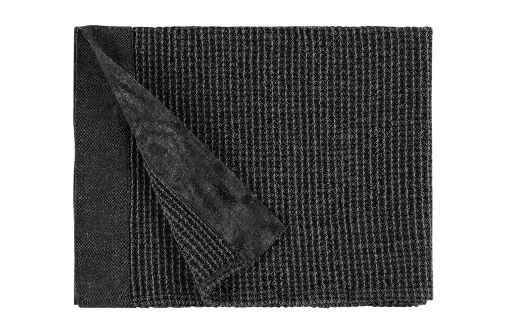 Musta ja harmaa, tekstuurilla varustettu saunalavan peitto.